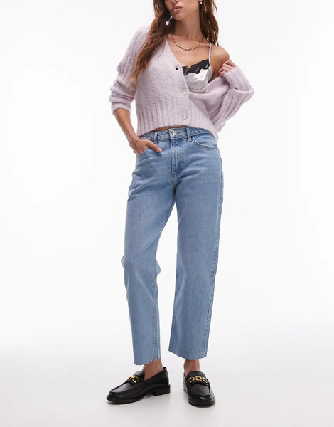  Topshop Vaqueros Capri De Corte Recto Y Talle Medio Con Lavado Descolorido Y Bajos Sin Rematar De Topshop-azul 