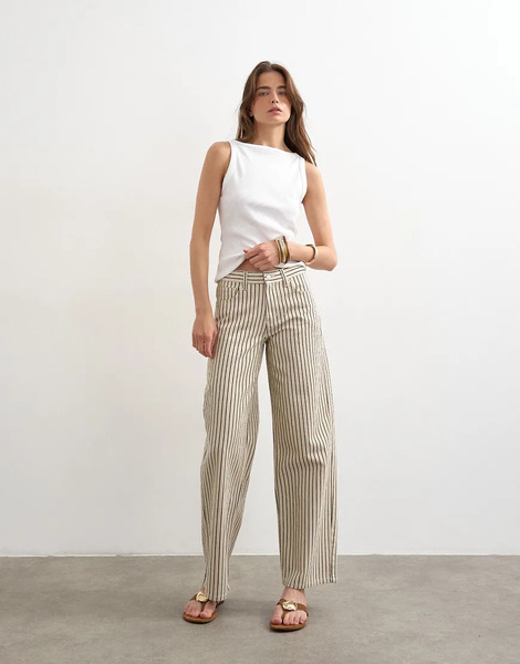  Topshop Vaqueros Color Crudo A Rayas Negras De Talle Bajo Y Corte Holgado Con Detalle Regulable Cinch De Topshop-blanco 