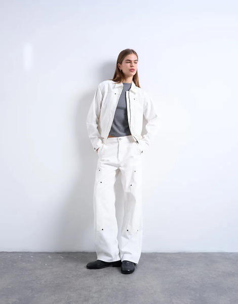  Topshop Vaqueros Color Crudo De Talle Medio Y Corte Recto Con Bolsillos Utilitarios Column De Topshop-blanco 