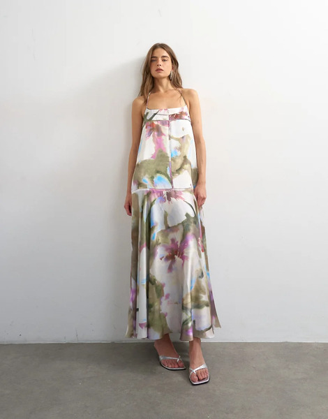  Topshop Topshop - Vestido Largo Con Estampado Floral Estilo Pintura, Costuras Y Bordes Ribeteados De Satén-multicolor 