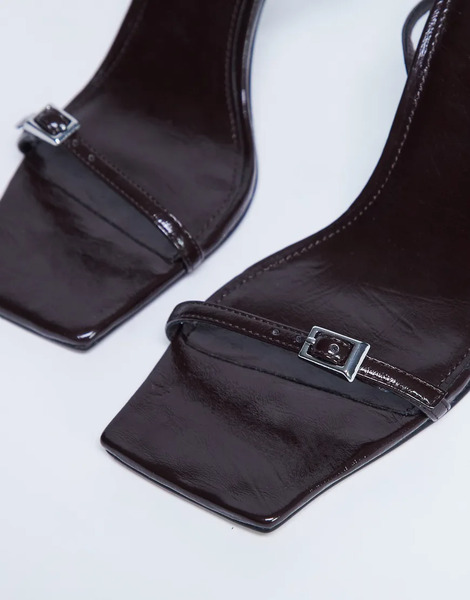  Topshop Zapatos Marrón Chocolate De Tacón Alto Con Puntera Cuadrada, Diseño De Tiras Y Detalle De Hebilla Floyd De Topshop-brown 