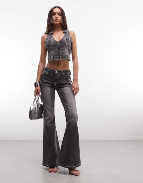  True Religion True Religion - Vaqueros De Campana Gris Lavado De Talle Medio Con Bolsillo Con Solapa Y Costuras Retorcidas (parte De Un Conjunto) 