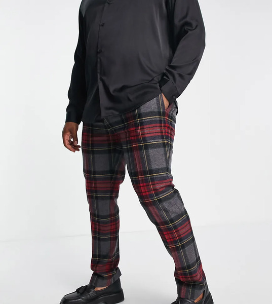  Twisted Tailor Pantalones De Vestir Grises Y Rojos A Cuadros De Corte Slim Con Detalle De Cadena En El Bolsillo Cardosi De Twisted Tailor Plus-multicolor 