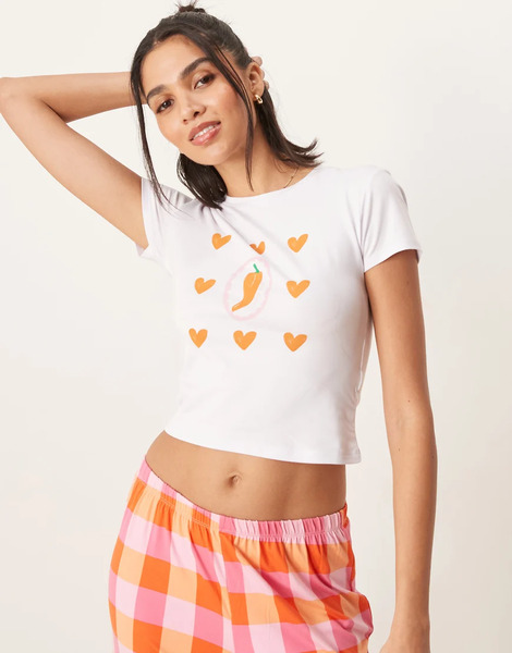  Urban Threads Camiseta Con Diseño Encogido Y Estampado De Guindilla De Urban Threads (parte De Un Conjunto)-multicolor 