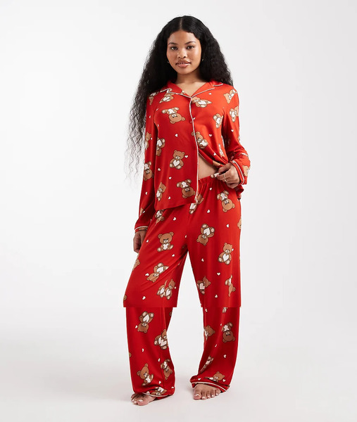  Urban Threads Pijama Con Estampado De Osos De Peluche De Pantalones Y Camisa De Manga Larga Con Cuello De Solapas Para Navidad De Urban Threads Petite-multicolor 