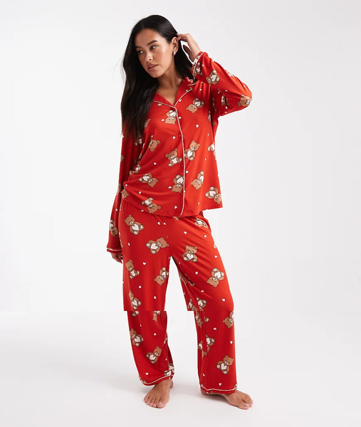  Urban Threads Pijama Para Navidad De Pantalones Y Camisa De Manga Larga Con Cuello De Solapas Y Estampado De Osos De Peluche De Urban Threads-multicolor 