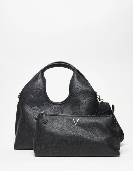  Valentino Bolso De Hombro Negro Flexible Con Correa Bandolera Desmontable Y Logo Grabado Samba Re De Valentino 