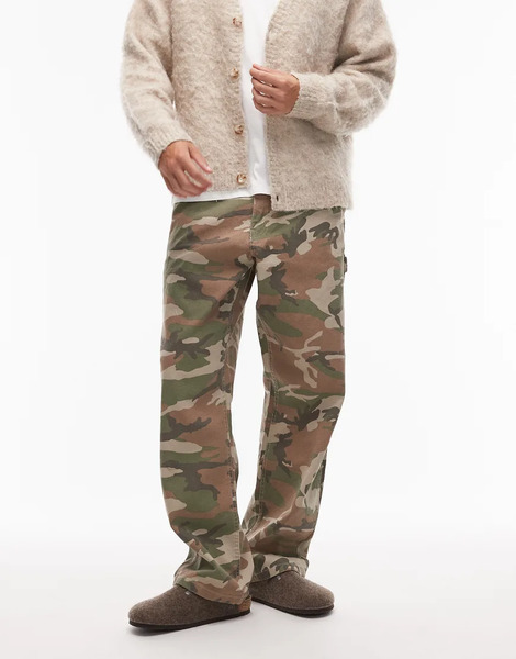  Vans Pantalones Verde Lavado De Corte Suelto Y Estilo Carpintero Con Estampado De Camuflaje Drill Chore De Vans 