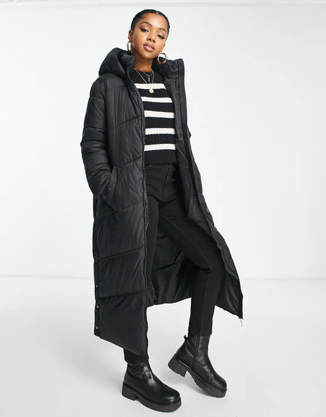 Vero Moda Abrigo Largo Negro Acolchado Con Capucha De Vero Moda 