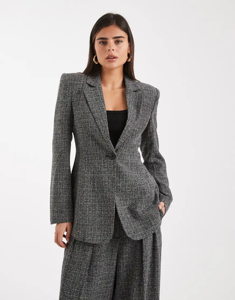  Vero Moda Americana De Sastre Negro Y Blanco Jaspeado Con Cintura Entallada De Tweed De Vero Moda (parte De Un Conjunto) 
