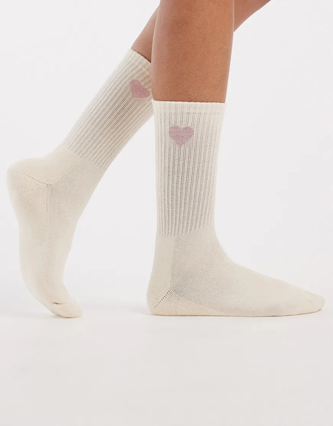  Vero Moda Calcetines Color Crema Y Rosas De Estilo Deportivo Con Motivo De Corazón De Canalé De Vero Moda-blanco 