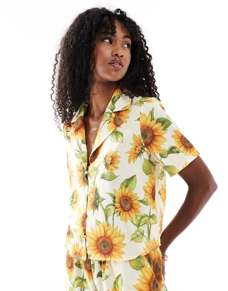  Vero Moda Camisa De Manga Corta Y Corte Cuadrado Con Estampado De Girasoles De Vero Moda (parte De Un Conjunto)-blanco 