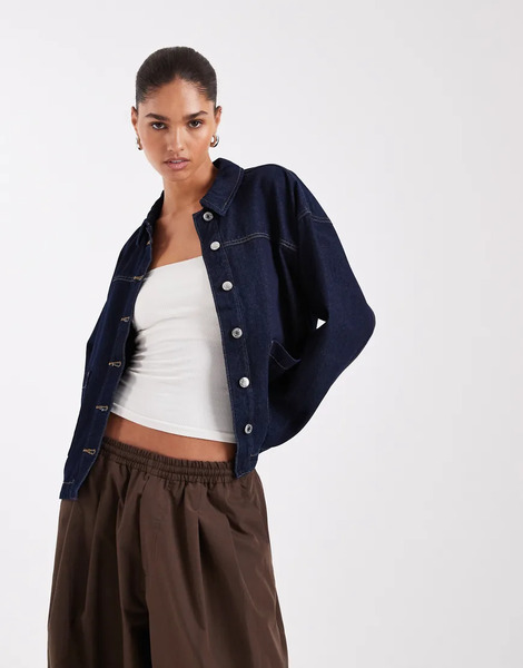  Vero Moda Chaqueta Vaquera Azul Oscuro Enjuagado Estilo Camisa Con Bolsillos Delanteros De Vero Moda-azul Marino 