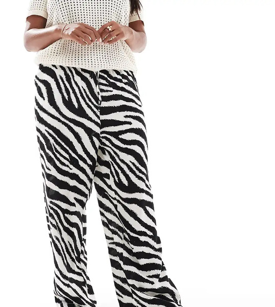  Vero Moda Curve Pantalones De Pernera Ancha Con Estampado De Cebra Y Lazada En La Cintura Easy De Vero Moda Curve-blanco 