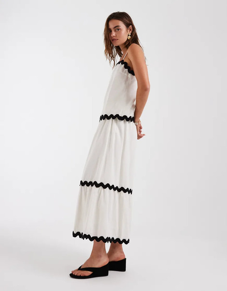  Vero Moda Falda Larga Color Crema Escalonada De Corte Amplio Con Ribetes Festoneados En Contraste De Vero Moda (parte De Un Conjunto)-blanco 