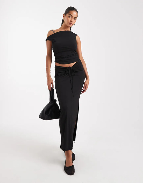  Vero Moda Falda Larga Negra Ceñida Con Fruncido En La Parte Delantera De Vero Moda (parte De Un Conjunto)-negro 