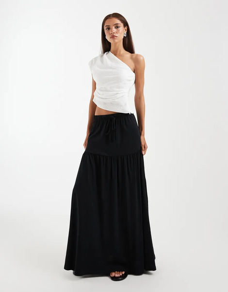  Vero Moda Vero Moda - Falda Larga Negra Escalonada De Estilo Boho Con Lazada En La Cintura De Punto Liso-negro 