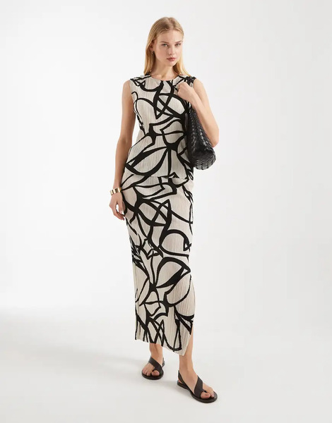  Vero Moda Falda Larga Plisada Con Estampado Abstracto Monocromático De Vero Moda (parte De Un Conjunto)-neutro 