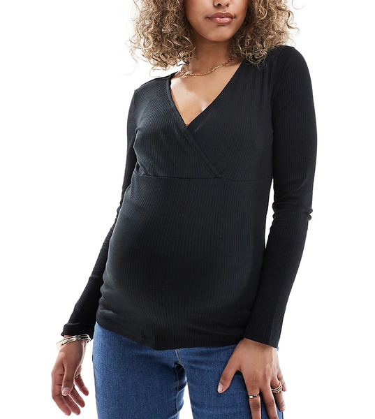  Vero Moda Maternity Top Negro Acanalado De Manga Larga Con 2 Funciones Para Lactancia De Vero Moda Maternity (parte De Un Conjunto) 