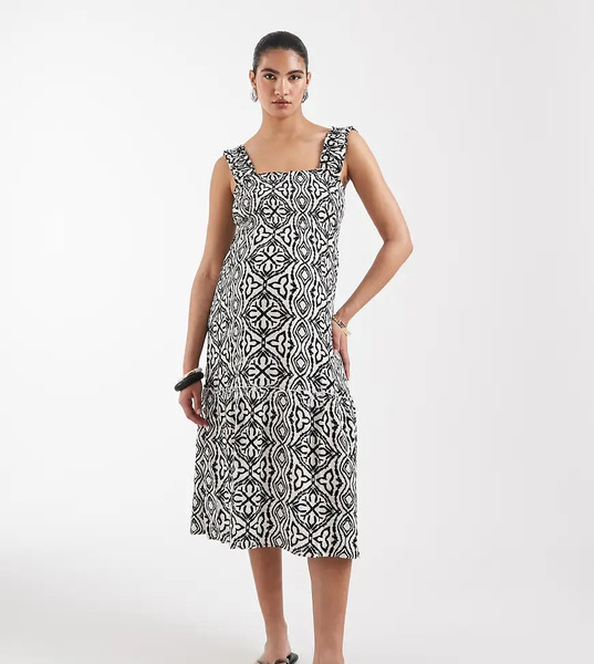  Vero Moda Maternity Vestido Midi Negro Escalonado De Tirantes Con Estampado De Mosaico Y Cuerpo Fruncido De Vero Moda Maternity-blanco 