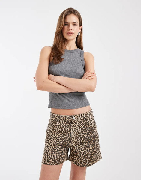  Vero Moda Pantalones Cortos Vaqueros Beis De Corte Suelto Y Talle Medio Con Estampado De Leopardo Tessa De Vero Moda-neutro 