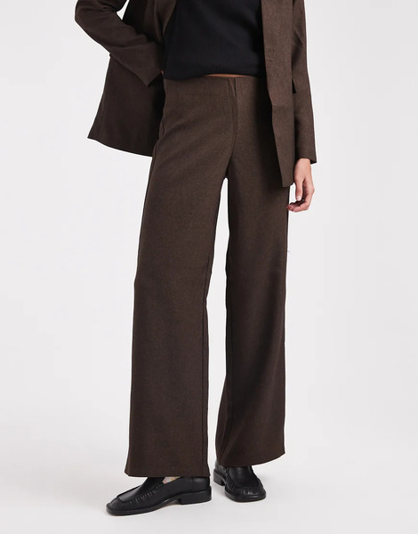  Vero Moda Pantalones De Sastre Marrón Chocolate De Pernera Ancha De Tejido Efecto Tweed De Vero Moda (parte De Un Conjunto)-brown 