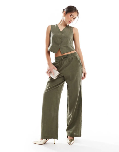  Vero Moda Pantalones De Sastre Verde Kalamata De Pernera Ancha Con Cordón Ajustable En La Cintura De Vero Moda (parte De Un Conjunto) 