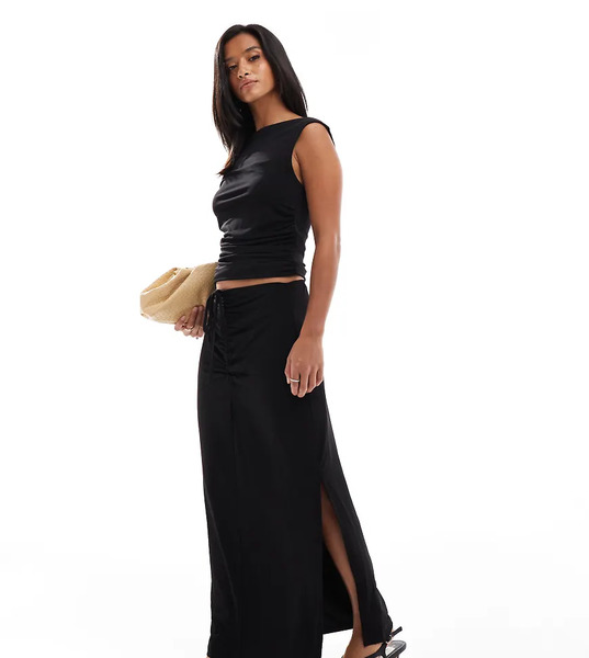 Vero Moda Petite Falda Larga Negra Ceñida Con Fruncido En La Parte Delantera De Vero Moda Petite (parte De Un Conjunto)-negro 