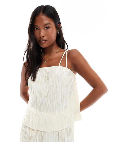  Vero Moda Petite Top Color Abedul Plisado De Tirantes Dobles De Tejido Texturizado De Vero Moda Petite (parte De Un Conjunto)-blanco 