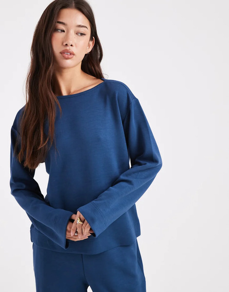  Vero Moda Sudadera Azul Oscuro Con Cuello Barco De Punto Liso Suave De Vero Moda (parte De Un Conjunto)-azul Marino 