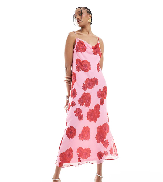  Vero Moda Tall Vestido Midi Rojo Y Rosa De Tirantes Con Estampado Floral Y Cuello Desbocado Smilla De Vero Moda Tall 