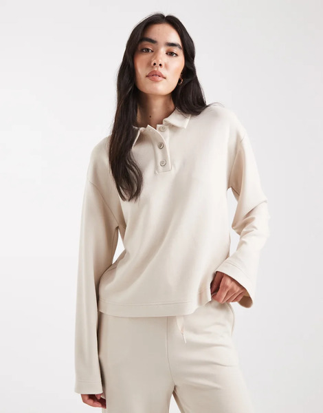  Vero Moda Top Color Crema Con Cuello Tipo Polo De Tejido De Sudadera Muy Suave De Vero Moda (parte De Un Conjunto)-blanco 