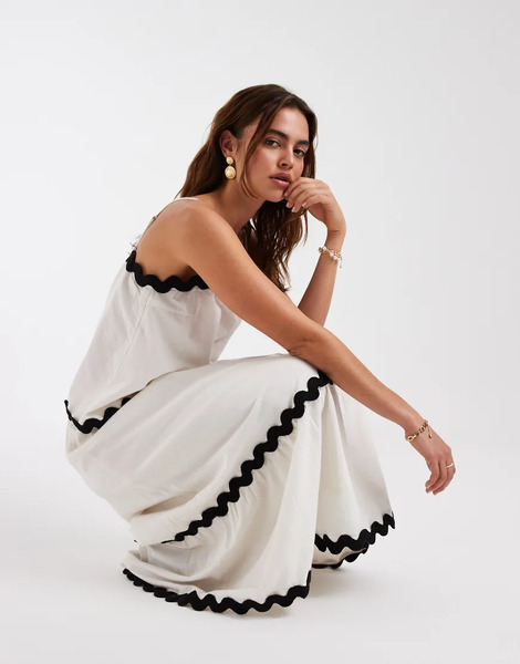  Vero Moda Top Color Crema De Tirantes Con Ribete Festoneado En Contraste De Vero Moda (parte De Un Conjunto)-blanco 