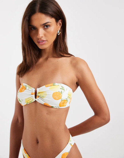  Vero Moda Top De Bikini Estilo Palabra De Honor Con Estampado De Cítricos Y Detalle Rígido En Forma De U De Vero Moda-multicolor 