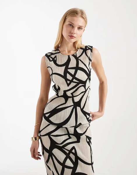  Vero Moda Top Monocromático Plisado Sin Mangas Con Estampado Abstracto De Vero Moda (parte De Un Conjunto)-neutro 