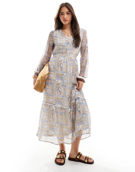  Vero Moda Vestido Largo Rosa Amplio Con Estampado Estilo Patchwork De Vero Moda-blanco 
