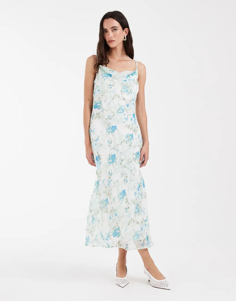  Vero Moda Vestido Midi Azul De Tirantes Con Estampado Floral Y Cuello Desbocado De Chifón Smilla De Vero Moda-blanco 