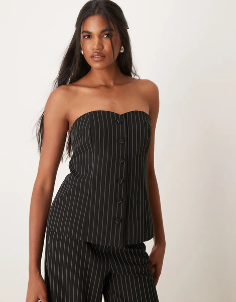  Vila Chaleco De Traje Negro Con Escote Palabra De Honor Y Raya Diplomática De Vila (parte De Un Conjunto) 