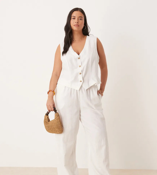  Vila Curve Pantalones De Sastre Blancos De Pernera Ancha De Tejido Efecto Lino De Vila Curve (parte De Un Conjunto) 