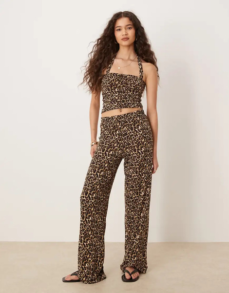 Vila Pantalones Ceñidos Con Estampado De Leopardo De Punto Liso De Vila (parte De Un Conjunto)-multicolor 