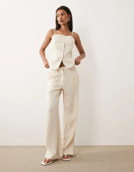  Vila Pantalones De Sastre Color Crema De Pernera Ancha De Tejido Texturizado De Vila (parte De Un Conjunto)-blanco 