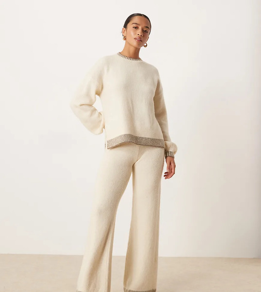 Vila Petite Pantalones Blanco Abedul De Pernera Ancha Con Ribete En Contraste De Punto De Vila Petite (parte De Un Conjunto) 