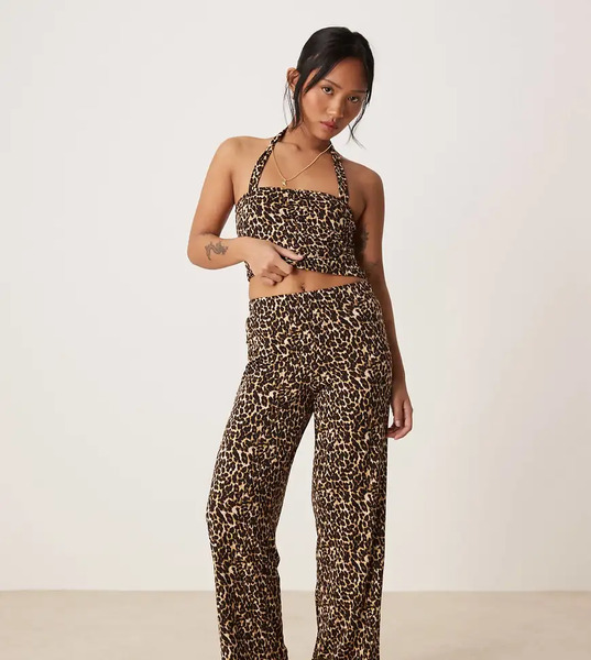  Vila Petite Pantalones Con Estampado De Leopardo De Tejido Ceñido De Punto Liso De Vila Petite (parte De Un Conjunto)-multicolor 