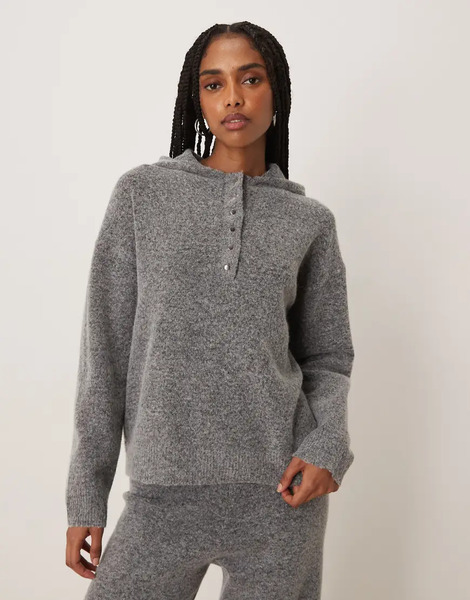  Vila Sudadera Gris Medio Melange Con Capucha Y Botones Delanteros De Punto De Vila (parte De Un Conjunto) 