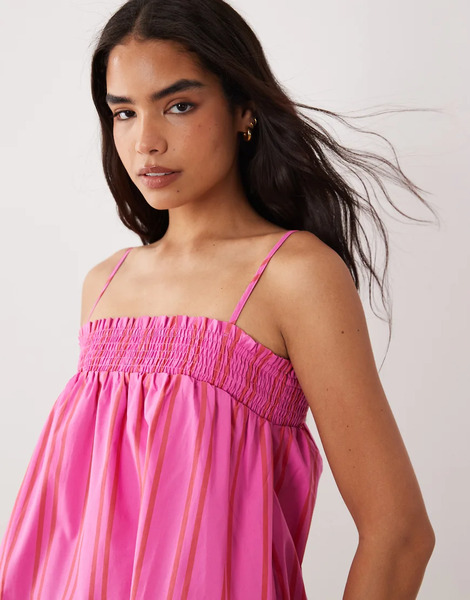  Vila Vila - Top Rosa A Rayas Rojas De Tirantes Estilo Babydoll De Algodón (parte De Un Conjunto)-multicolor 