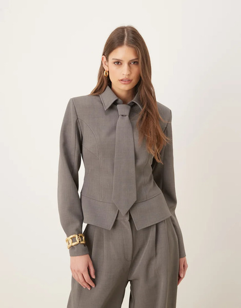  Wanderdoll Camisa Gris Con Cremallera Y Corbata Desmontable Gabriella Exclusiva De Wanderdoll (parte De Un Conjunto) 