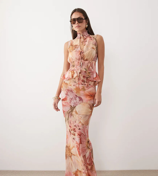  Wanderdoll Falda Larga Rosa Envejecido Drapeada Con Estampado Floral De Chifón Transparente Primrose De Wanderdoll (parte De Un Conjunto)-multicolor 