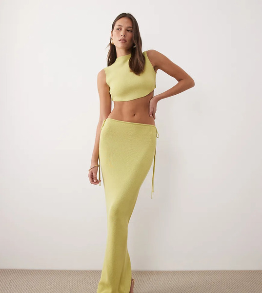  Wanderdoll Falda Larga Verde Lima Con Lazada Lateral De Punto Fino Sienna Exclusiva De Wanderdoll (parte De Un Conjunto) 