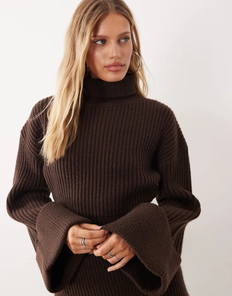  Wanderdoll Jersey Marrón Chocolate Con Cuello Vuelto Y Mangas Anchas De Mezcla De Lana Mabel De Wanderdoll (parte De Un Conjunto)-brown 