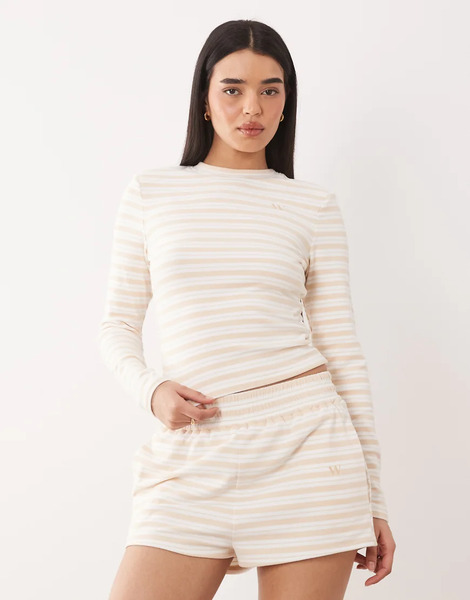  Wanderdoll Top Blanco Leche Y Amarillo Miel De Manga Larga Con Cuello Redondo De Punto Premium Frankie De Wanderdoll (parte De Un Conjunto)-multicolor 